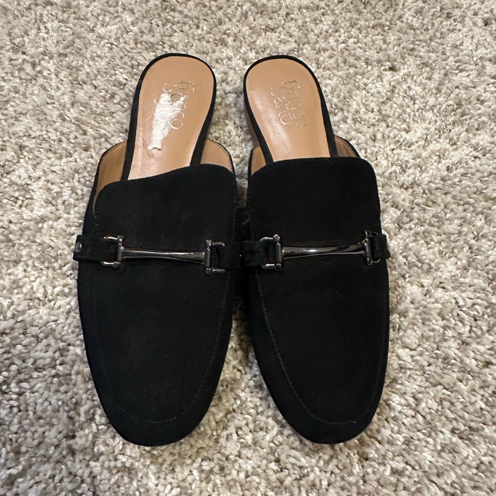 Franco Sarto Black Buckle Mules